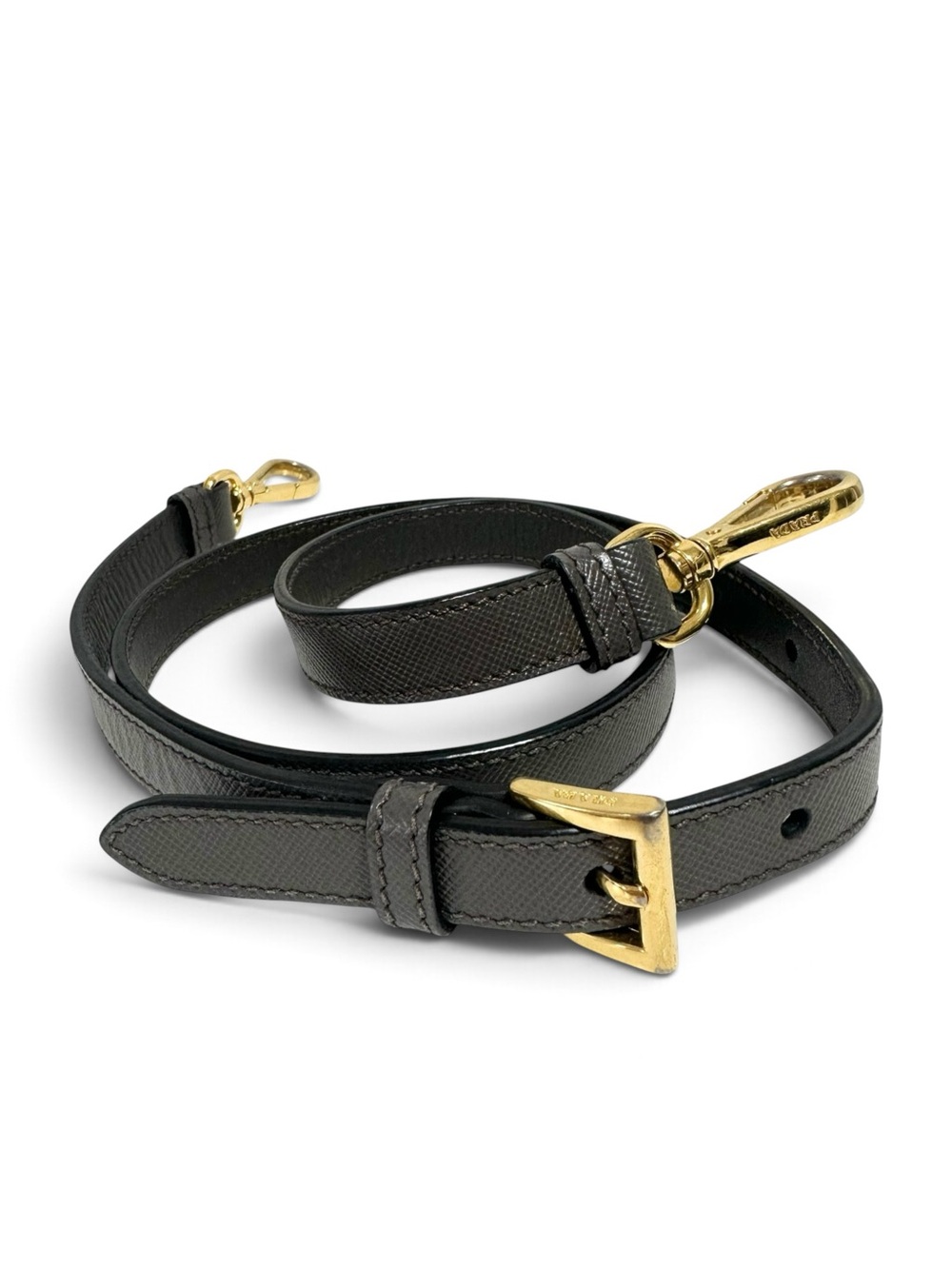 Prada Gray Saffiano Leather & Gold Engraved Adjustable Two Way Strap